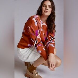 Anthropologie Maeve Red and Purple Sweater large